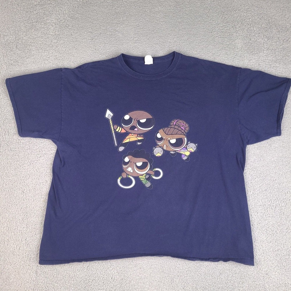 Powerpuff Girls T-Shirt Adult 3XL Blue Anime Cartoon Black Powerpuff Cats